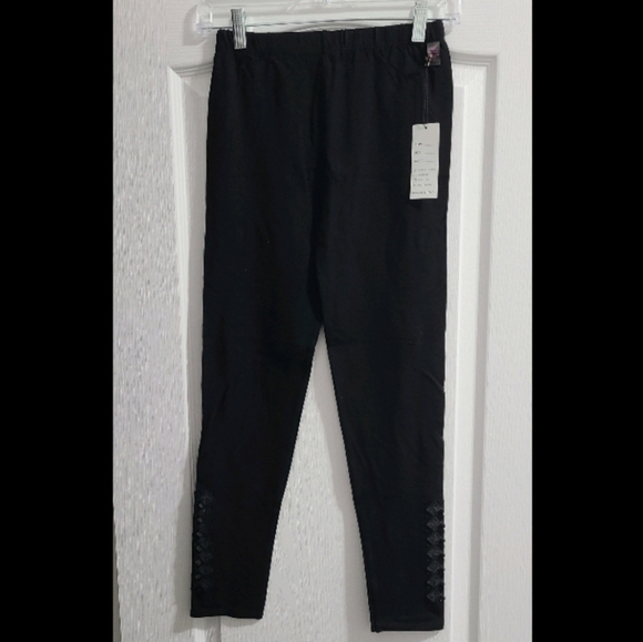 TRÏBE Solid Black Rhinestone Detail Leggings ankle cutouts elastic waist Med NWT - Picture 1 of 7